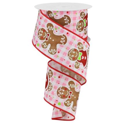 2.5" x 10yd Gingerbread on Pink Checkered Ribbon
