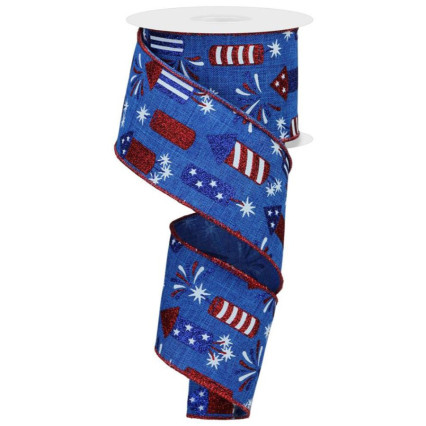 2.5" x 10yd Firecrackers on Blue Ribbon