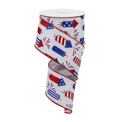 2.5" x 10yd Firecrackers on White Ribbon
