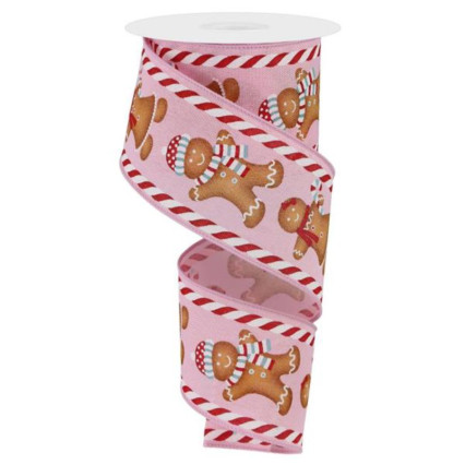 2.5"x10yd Gingerbread Boy/Girl on Pink Ribbon