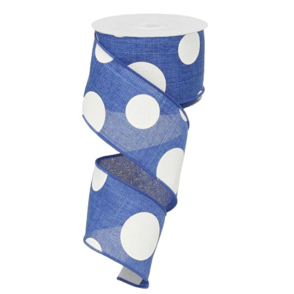 2.5" x 10yd Large White Multi Dots on Royal Blue Ribbon