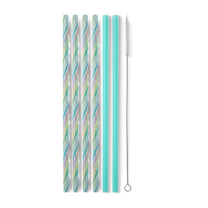 Reusable Straw Set - Rainbow Stripe + Aqua