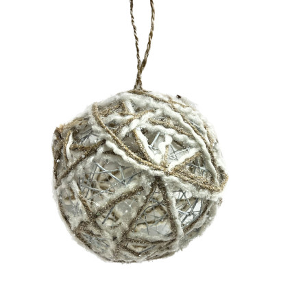 6" Jute Ball Ornament - Natural & White