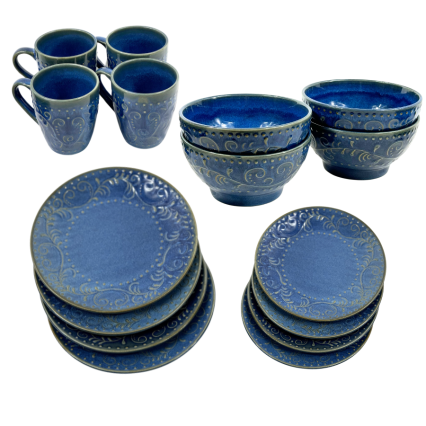 Tabletops Gallery Smithfield Blue Ceramic Dining Set- 16pc