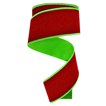 1.5" x 10yd Red Velvet Ribbon w/ Bright Green Backing