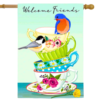 Songbirds and Teacups Applique House Flag