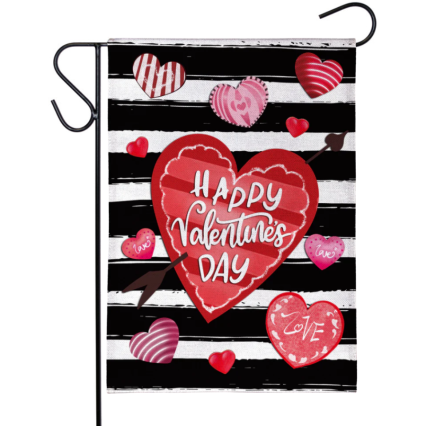 Striped Hearts Burlap Garden Flag