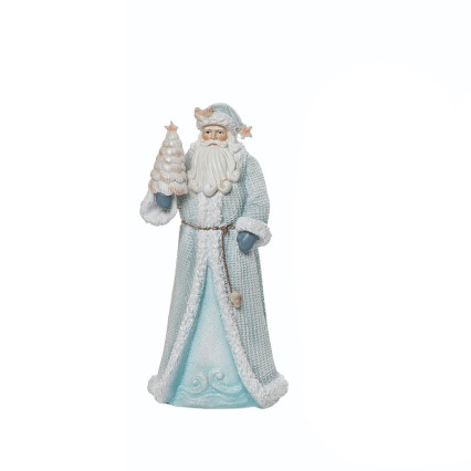 7.5" Small Resin Coastal Blue Santa Decor w/Tree