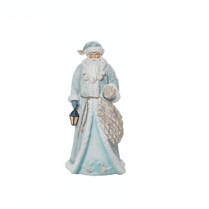7.5"H Small Resin Coastal Blue Santa Decor w/Lantern