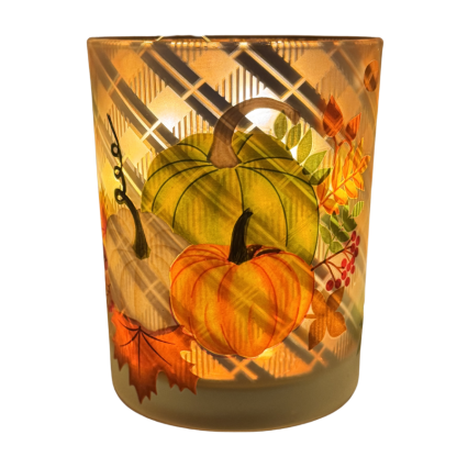 5" Plaid Pumpkin Vase w/ String Lights
