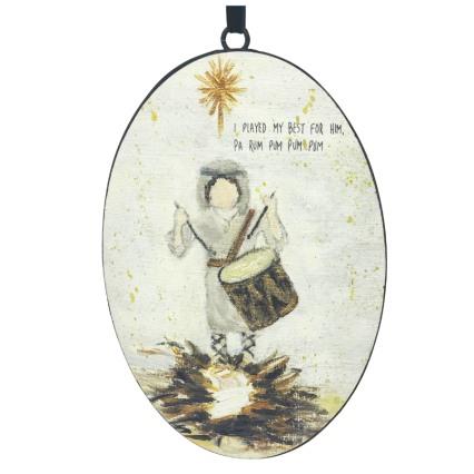 9" Oval Drummer Boy Metal Ornament