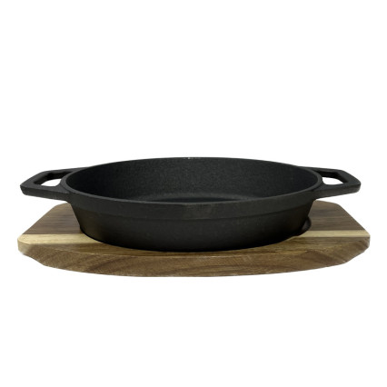 Smith Clark Ironworks Cast Iron 2 Piece Pan Set w/Wood Trivet