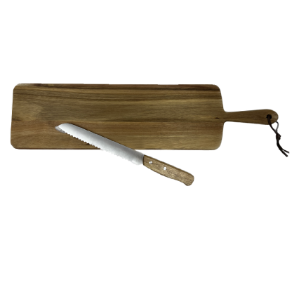 2pc Acacia Wood Serving Board with Knife Set