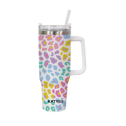 40 oz Tumbler w/Handle - Pastel Leopard