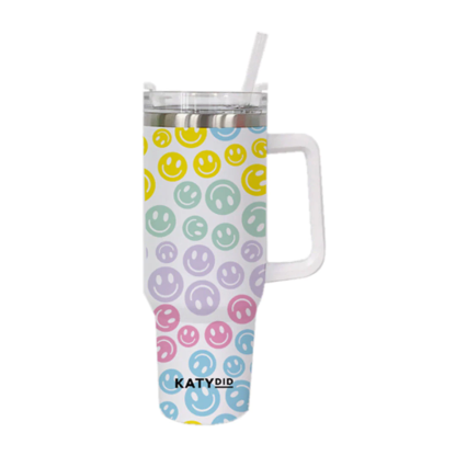 40 oz Tumbler w/Handle - Pastel Happy Face