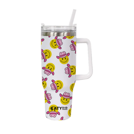 40 oz Tumbler w/Handle - Cowboy Happy Face