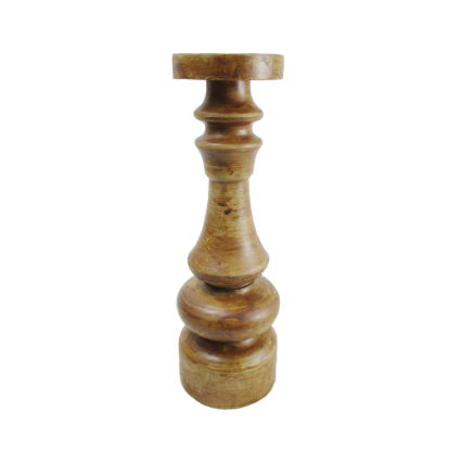 Turned Wooden Candle Holder-Medium/ Dark