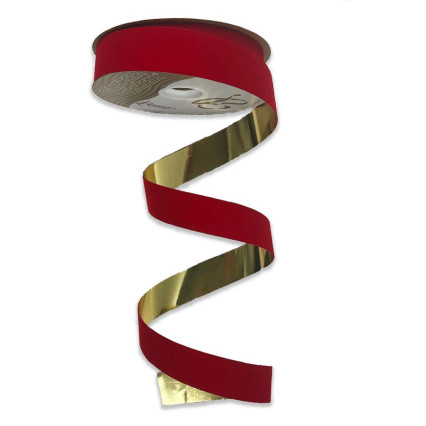 1.5" x 25yd Veltex Ribbon-Glittered with Gold Backing-Red