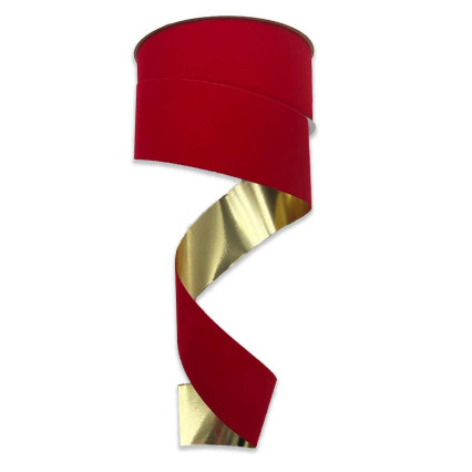 2.5" x 25yd Veltex Ribbon-Glittered with Gold Back-Red