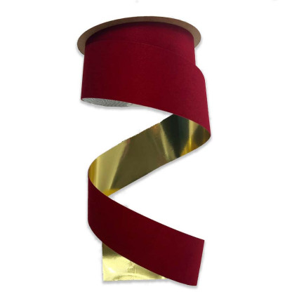 2.5" x 25yd Veltex Ribbon-Glittered with Gold Back-Brick Red