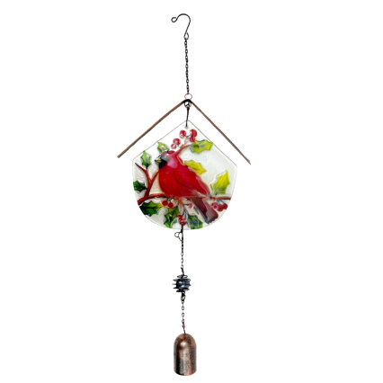 20"L Glass Cardinal Chime with Metal Bell Accent