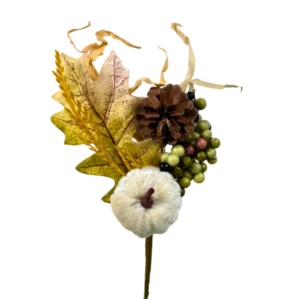 11.5" Velvet Pumpkin Pick- White