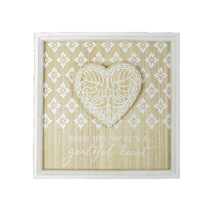 Wooden Frame Heart Sign- Begin Day/Grateful Heart