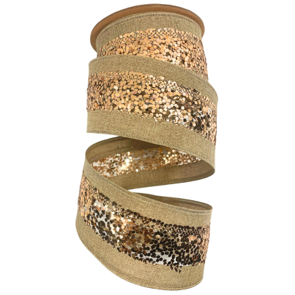 2.5" x 10yd Metallic Striped Natural/ Bronze Ribbon