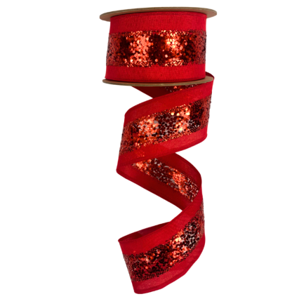 2.5" x 10yd Metallic Striped Red Ribbon