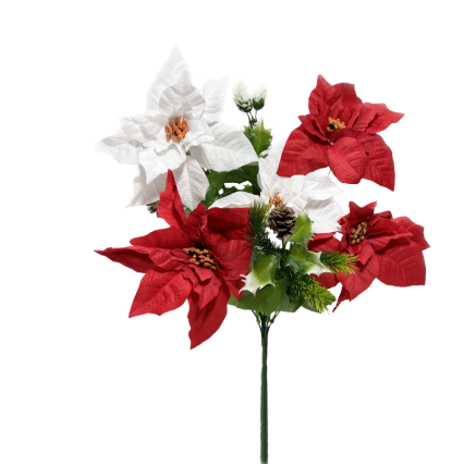 22" Red/White Poinsettia Bush