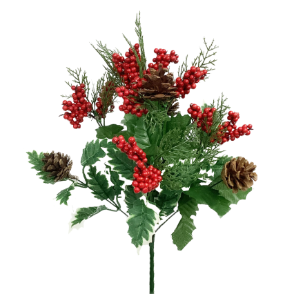 18" Holly Berry Bush with Pinecones