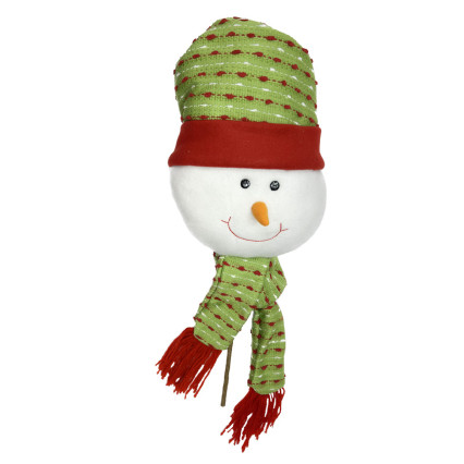 21"H Snowman Head-Green Scarf Pick