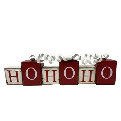 19.5"L Metal HoHoHo w/Bell Bow 2-Sided Blocks