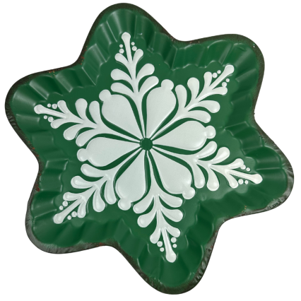 16" Green & White Metal Snowflake Tray