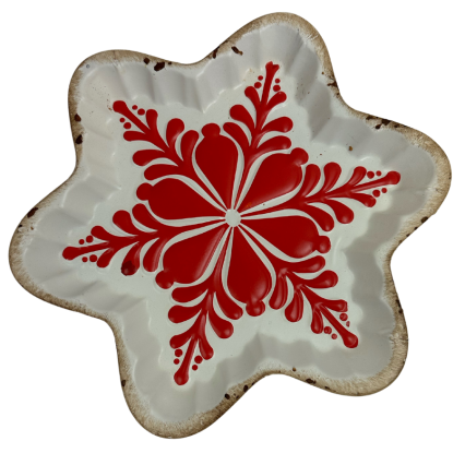 12" White & Red Metal Snowflake Tray