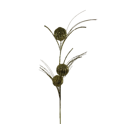 28" Golden Christmas Tinsel Ball Spray
