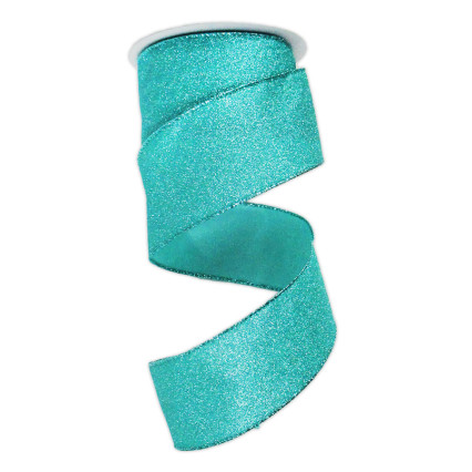 2.5" x 10yd Teal Flat Glitter Ribbon