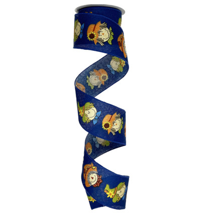 2.5" x 10yd Scarecrows on Royal Blue Ribbon