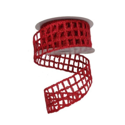 2.5" x 10yd Grand Jute Box Glitter Ribbon - Red