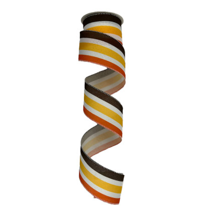 2.5" x 10yd Horizontal Striped Ribbon - Brown, Yellow, Orange & White