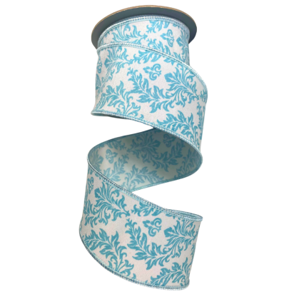 2.5" x 10yd White/ Blue Filigree Regal Crest Deluxe Ribbon