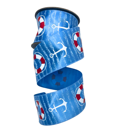 2.5" x 10yd Anchors and Life Preservers Satin Ribbon