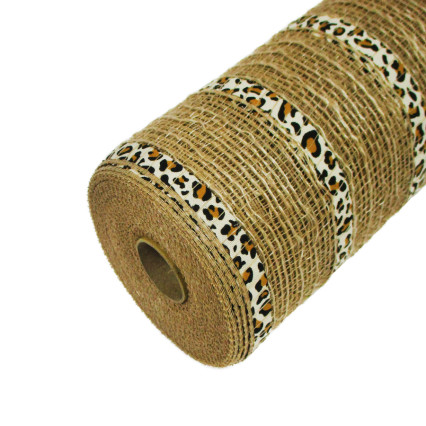 10"x10yd Natural Jute Cheetah Stripe Deco Mesh
