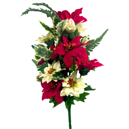 18" Red & White Poinsettia Bush