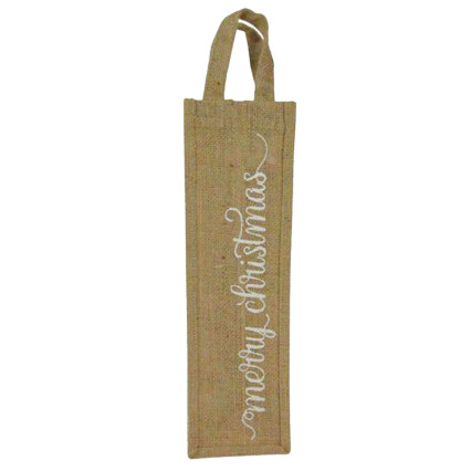 14"H Merry Christmas Jute Wine Bag- Natural