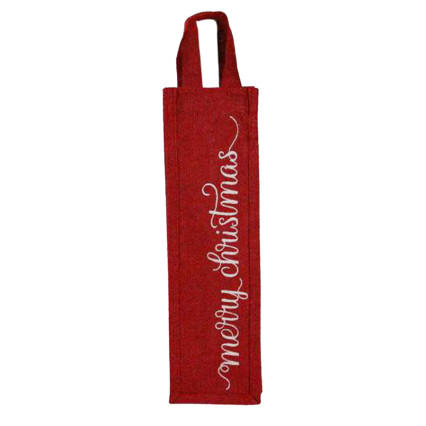 14"H Merry Christmas Jute Wine Bag- Red