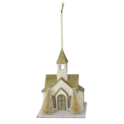 5" Light-Up Golden Church Ornament