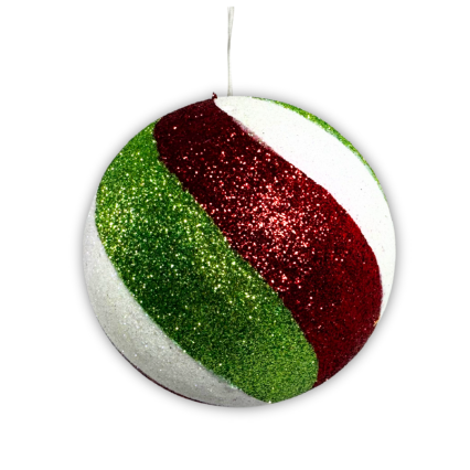 4" Red, White & Green Swirl Ball Ornament