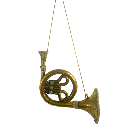 7" Brass French Horn w/ Glitter Ornament
