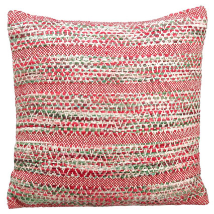 16" Yarn Pillow - Red/Green/Gold